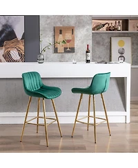 Streamdale Elegant Velvet Counter Bar Stools (Set of 2), Gold Leg