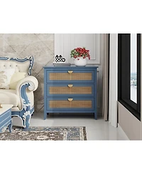 Streamdale 3 Drawer Cabinet,Natural rattan,American Furniture,Suitable for bedroom, living room, study