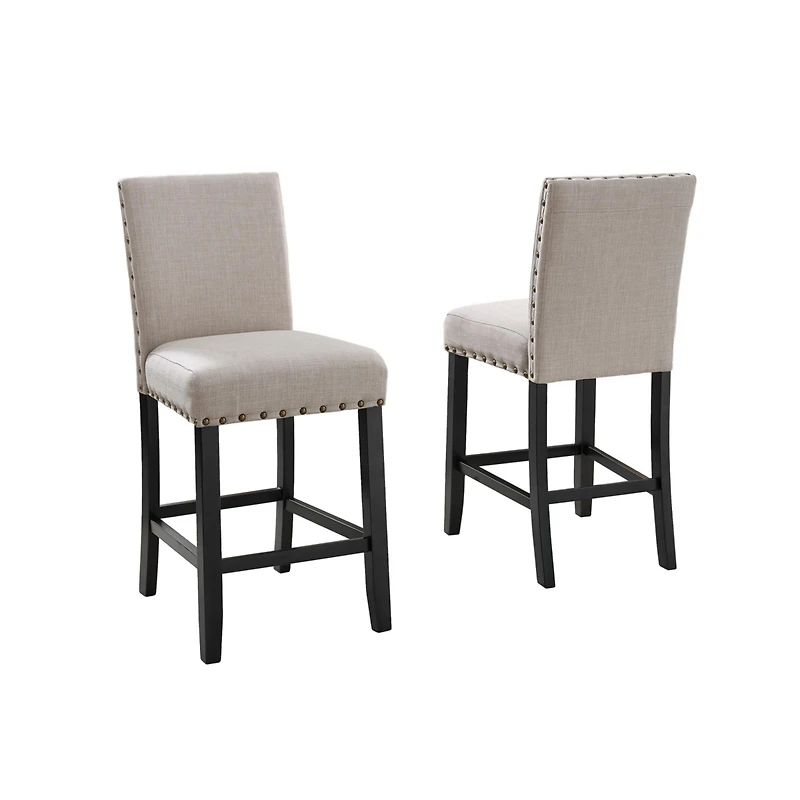 Streamdale Tan Fabric Counter Height Stools with Nailhead Trim, Set of 2