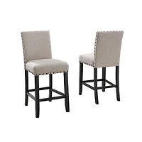 Streamdale Tan Fabric Counter Height Stools with Nailhead Trim, Set of 2