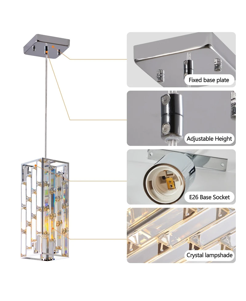 Streamdale Modern Crystal Pendant Light - 3 Pack, Adjustable Hanging Lamp