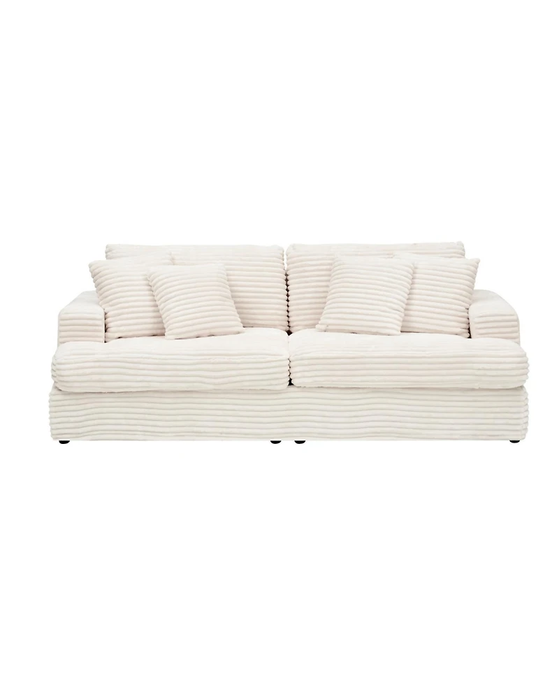 Streamdale 79" Corduroy Sofa with 4 Pillows, White