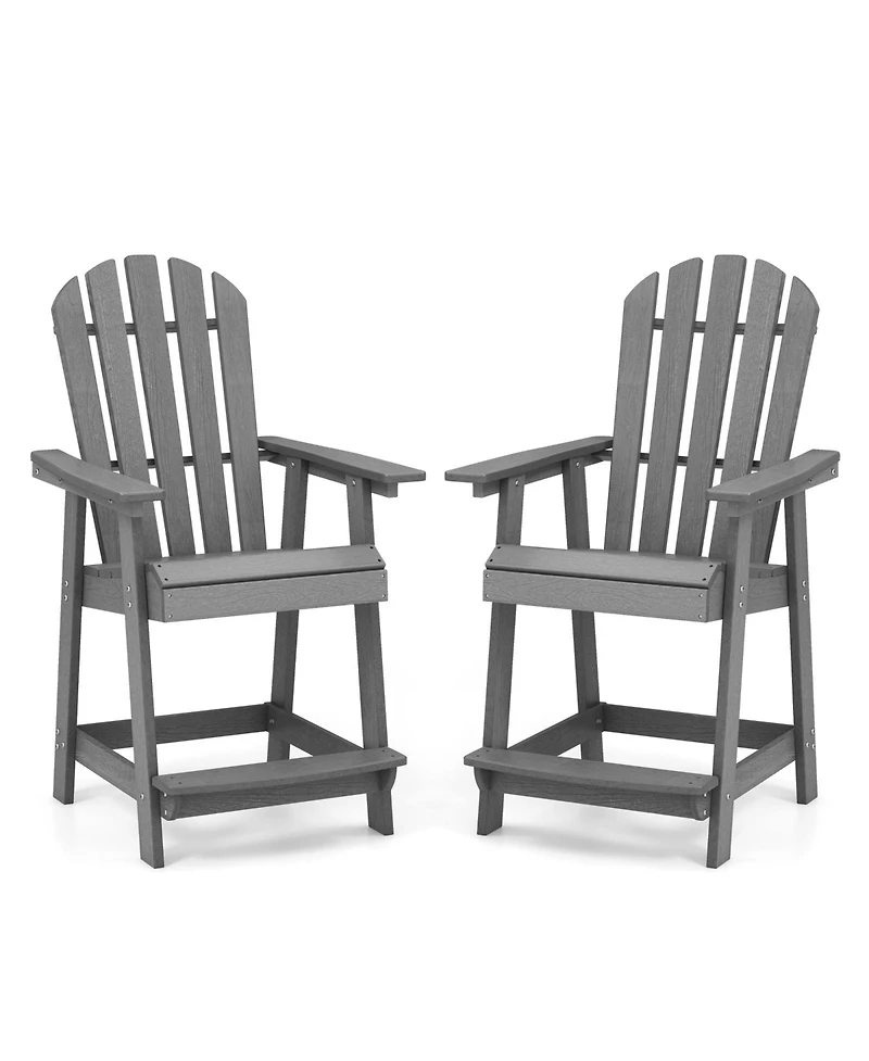 Hdpe Patio Chair with Armrest and Footrest for Indoor Outdoor-Gray