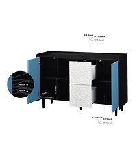Streamdale Furniture Black Buffet Cabinet with Blue Doors, Unique Paneling