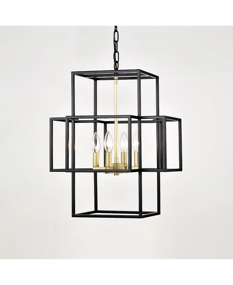 Streamdale 4-Light Tiered Pendant Farm-to-Table Elegance (Matte Black & Gold)