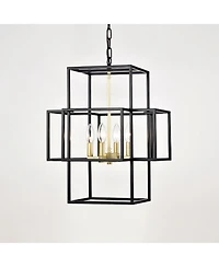 Streamdale 4-Light Tiered Pendant Farm-to-Table Elegance (Matte Black & Gold)