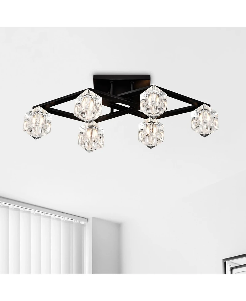 6-Light Crystal Ceiling Lamp for Dining Room, Modern Entryway Light