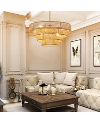 Streamdale Bohemian style Woven Pendant Light 19.7 Inch Rattan Ligh Large Rattan Pendant Light with 4-Tier Rattan Chandelier--Wood