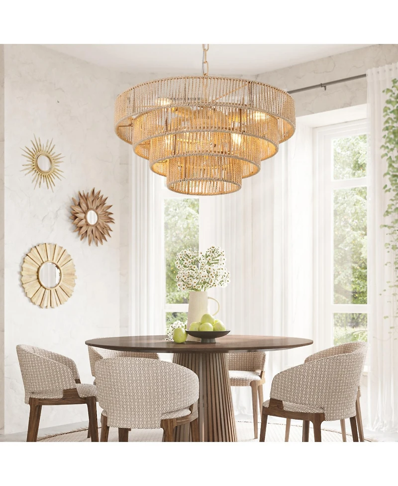 Streamdale Bohemian style Woven Pendant Light 19.7 Inch Rattan Ligh Large Rattan Pendant Light with 4-Tier Rattan Chandelier--Wood