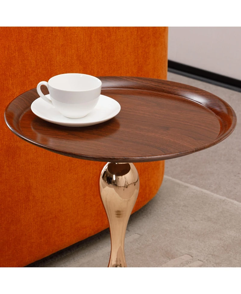 Modern Round Coffee Table, Metal Pedestal Table for Small Spaces