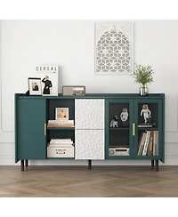 Streamdale Green Kitchen Storage Cabinet with Drawers, Shelves, Glass Doors