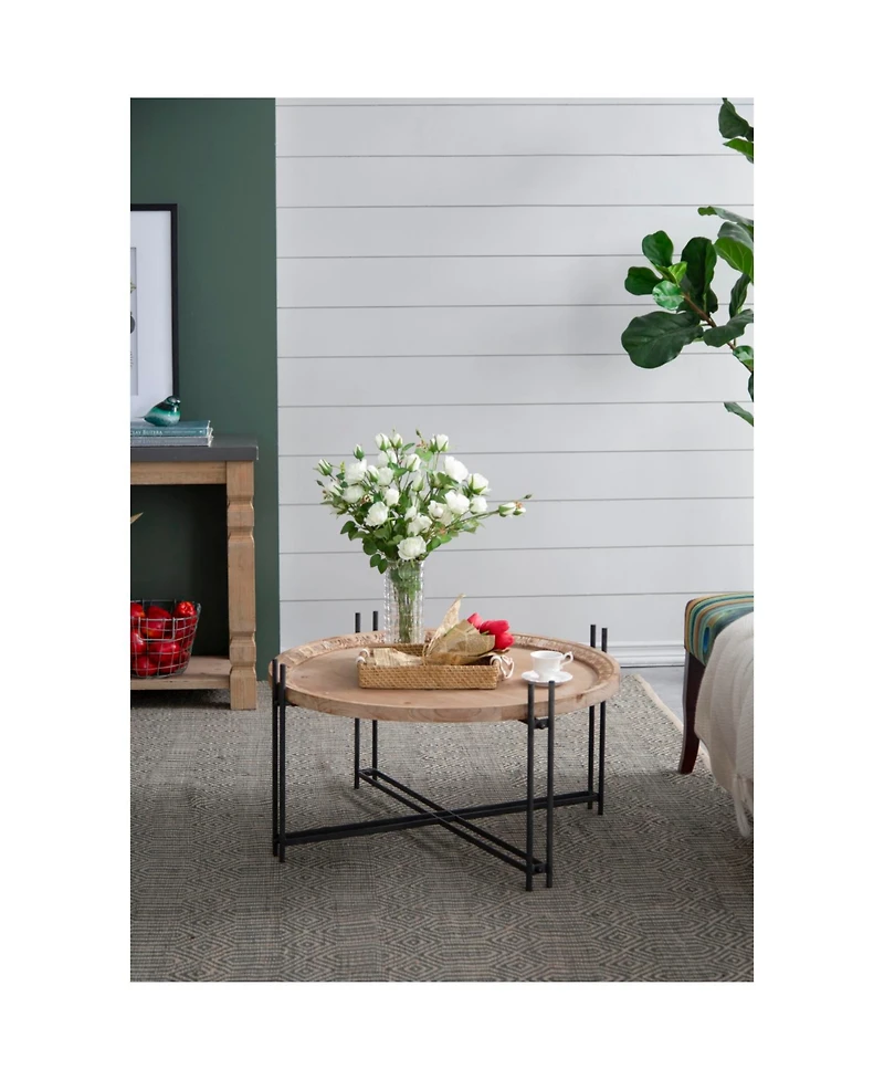 Streamdale Furniture D32" x 18" Farmhouse Round Wooden Round Coffee Table with Metal Legs