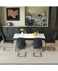 Streamdale Cold Jade Dining Table Set with 6 Black Pu Chairs