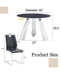 Streamdale Furniture Round Table and Black Dining Chairs Set with Silver Legs