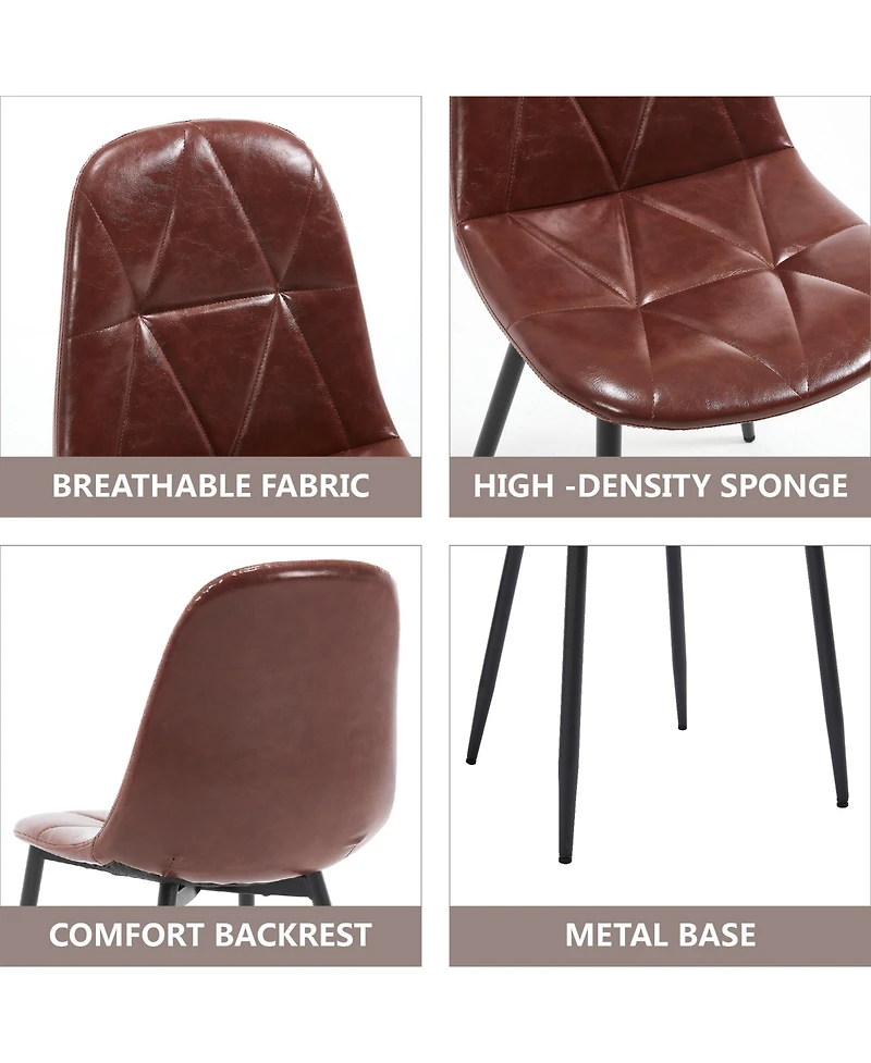 Streamdale Faux Leather Upholstered Dining Chairs with Metal Legs, Set of 2 (Brown)