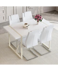 Streamdale Cream-Style Dining Table Set for 4 with Silver Metal Legs, 55"x31.4