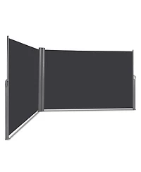 237 x 63 Inch Patio Retractable Double Folding Side Awning Screen Divider
