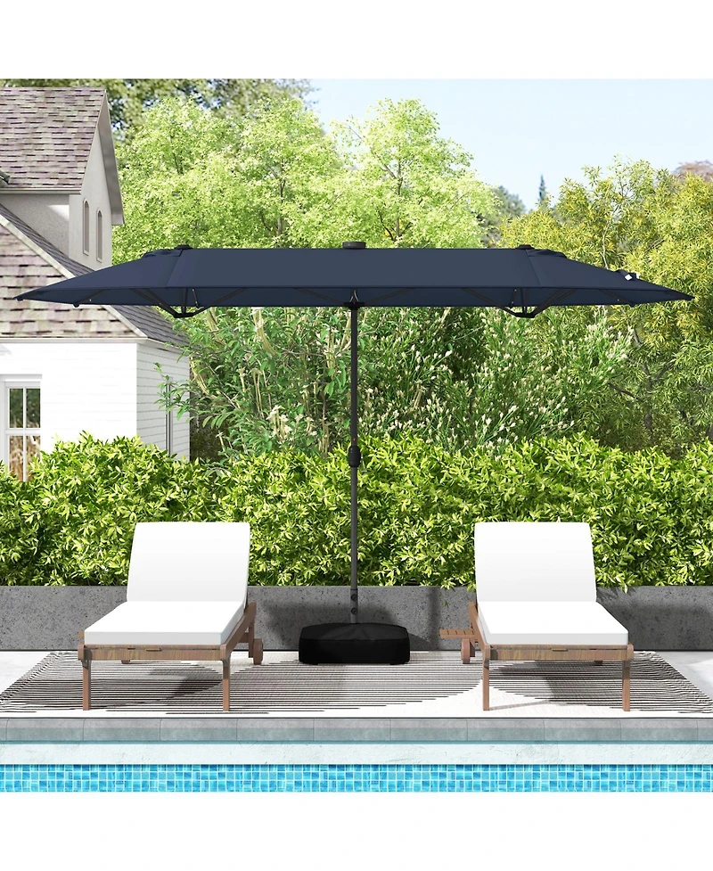 13FT Double-sided Patio Umbrella with Solar Lights for Garden Pool Backyard