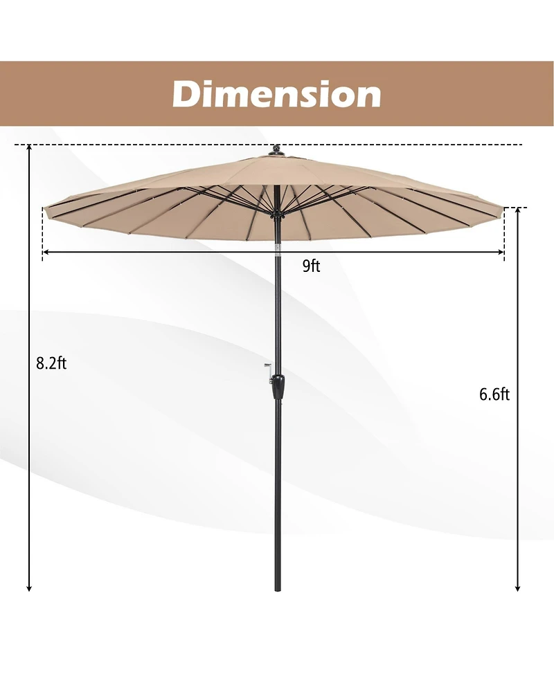 9 Feet Round Patio Umbrella with 18 Fiberglass Ribs