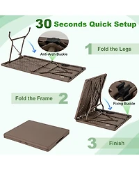 5FT Folding Picnic Table with Rattan Grain Hdpe Tabletop and Sturdy Metal Fame