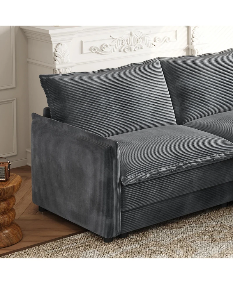 Streamdale Corduroy 4-Seater Cloud Couch with Footrests & Cushions