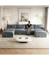 Streamdale Corduroy 4-Seater Cloud Couch with Footrests & Cushions