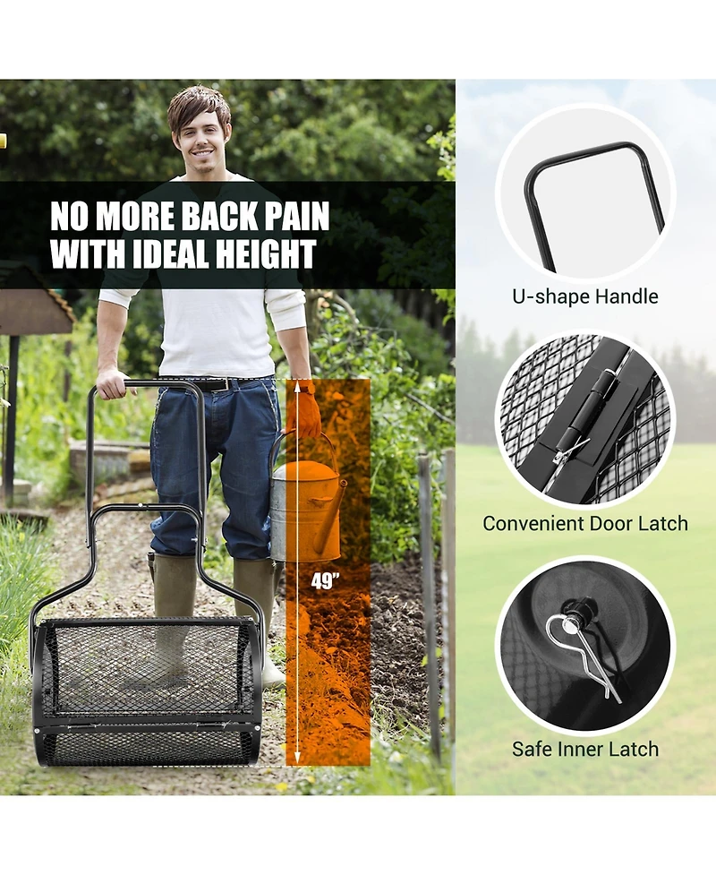 24-Inch Peat Moss Spreader with Upgrade Side Latches and U-shape Handle