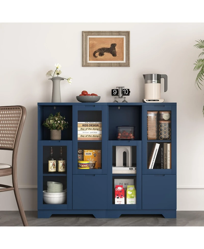 Streamdale Blue Wooden Floor Cabinet with Glass Doors