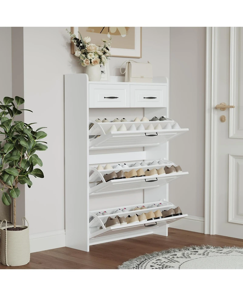 Streamdale 1250 White color shoe cabinet with 3 doors 2 drawers,large space for storage