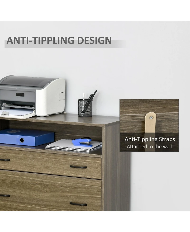 Vinsetto Lateral File Cabinet with Shelf, 2 Drawer Filing Cabinet for Letter Sized Papers, Print Stand, Charcoal Grey