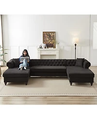 Streamdale Modern Chenille 3-Piece U-Sofa with Chaise Longue