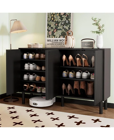 Cream Sideboard with 4 Fluted Doors and 5 Wood Legs