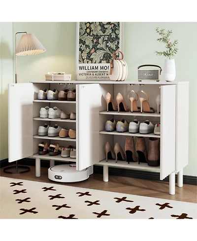 Cream Sideboard with 4 Fluted Doors and 5 Wood Legs