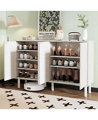 Cream Sideboard with 4 Fluted Doors and 5 Wood Legs