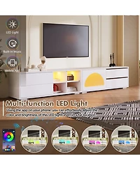 Modern Tv Stand with Fluted Glass Sliding Door, Media Console with Storage and Led Backlight (White)