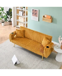 Streamdale White Corduroy Sofa with Pillows