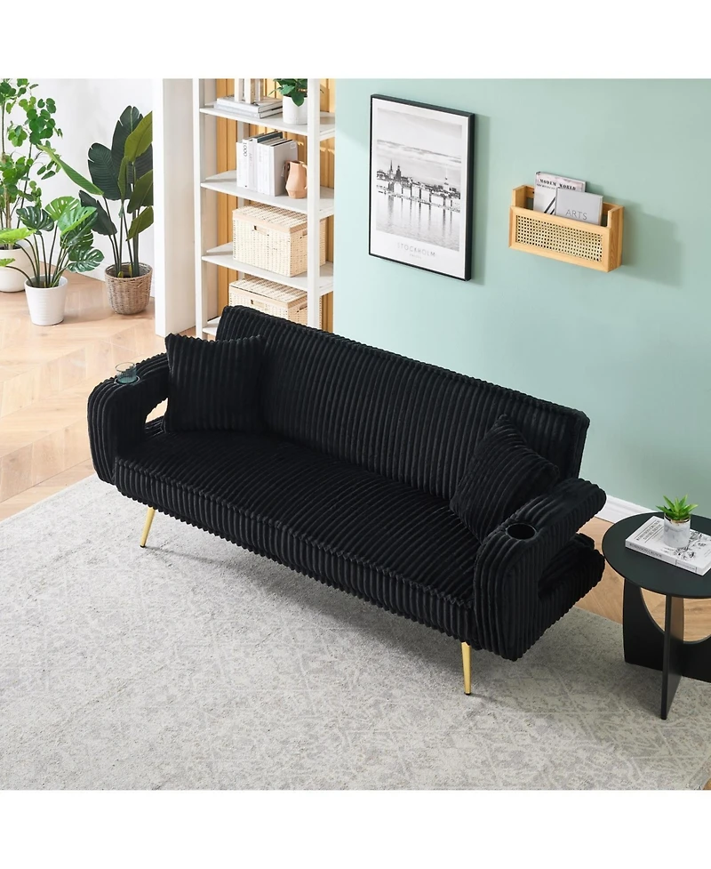 Streamdale White Corduroy Sofa with Pillows - Minimalist Living Room/Study