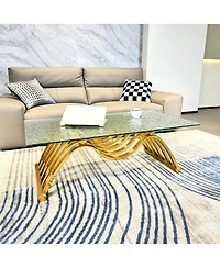 Streamdale Furniture Gold Rectangle Stainless Steel Coffee Table with Glass Top