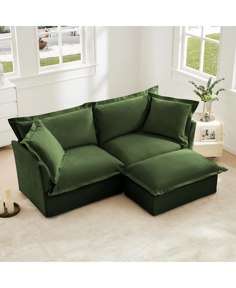 Streamdale Chenille Fabric Sectional Sofa with Ottoman and Pillows