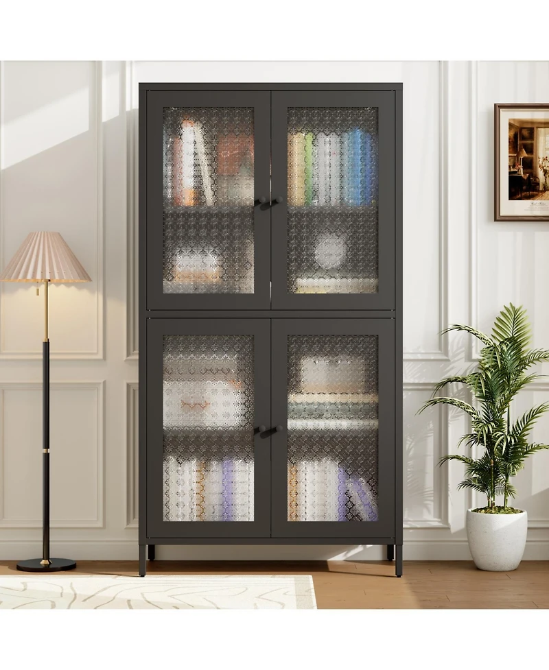 Streamdale Classic Metal Cabinet with 4 Glass Doors, 4 Shelves