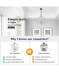 Streamdale 4-Light Farmhouse Chandelier, Matte Black & Silver with Vintage Cage Fixture, Adjustable Height