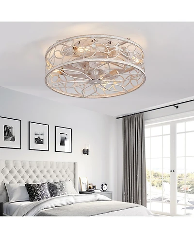 Streamdale Vintage Caged Ceiling Fan Light with Remote - 18.1" White, Industrial Style for Home (Bulb Not Included)