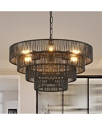 Streamdale 4-Tier Black Hemp Rope Chandelier with 6 Sockets, Ul Listed Hardwired Pendant Light