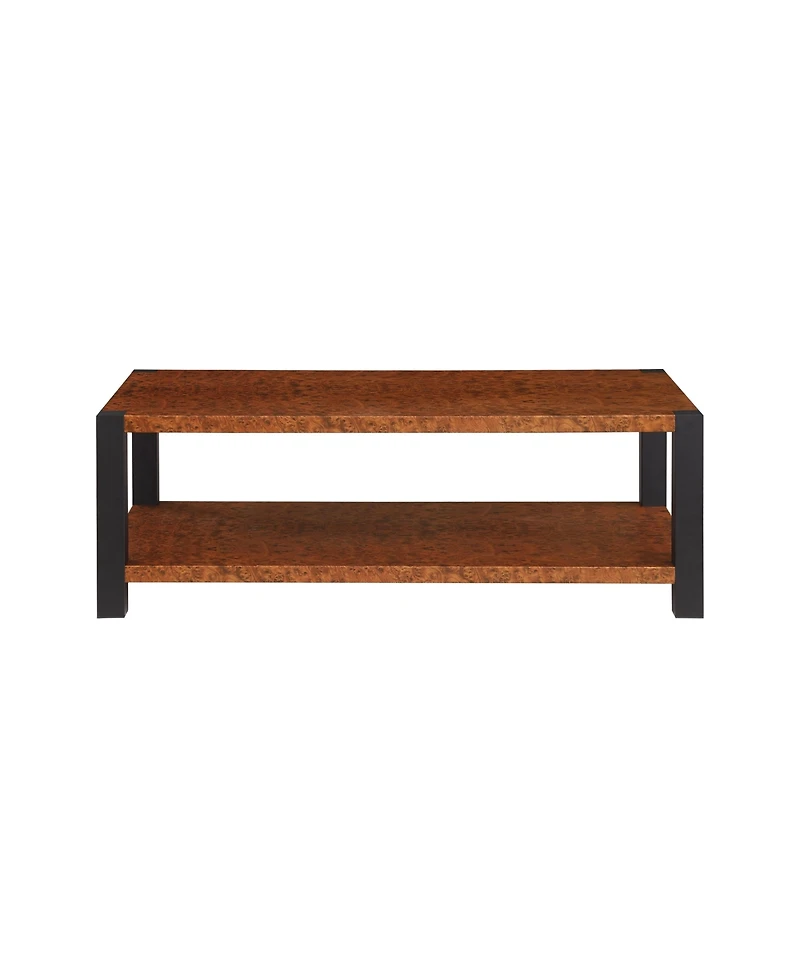 Streamdale Burl Wood Grain Coffee Table with Matte Black Double Layer