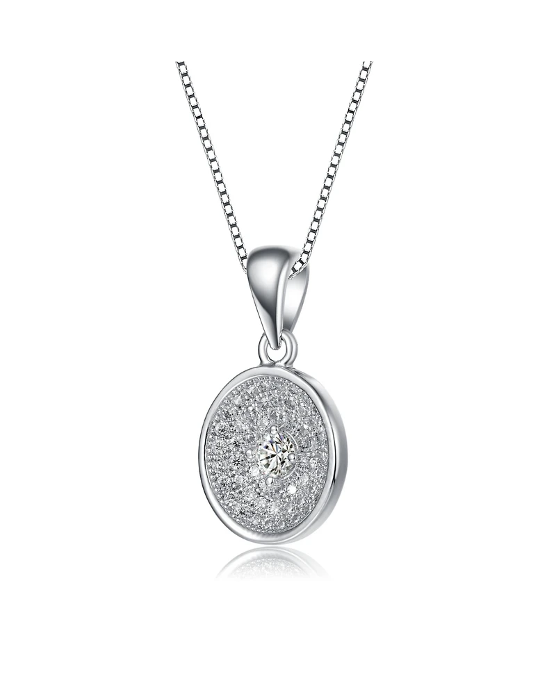 Classy Rhodium Plated Round Cz Pendant Necklace