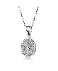Classy Rhodium Plated Round Cz Pendant Necklace