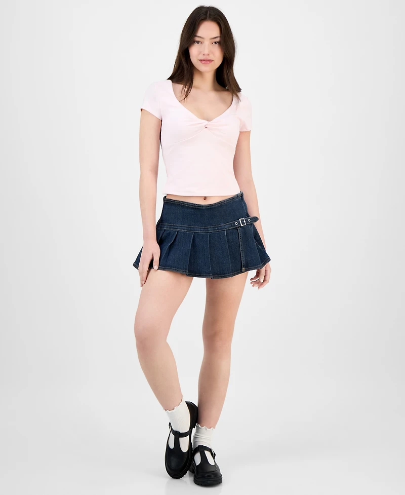 Madden Girl Juniors' Pleated Denim Mini Skort