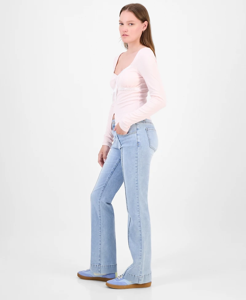Madden Girl Juniors' Mid-Rise Pintuck Bootcut Jeans