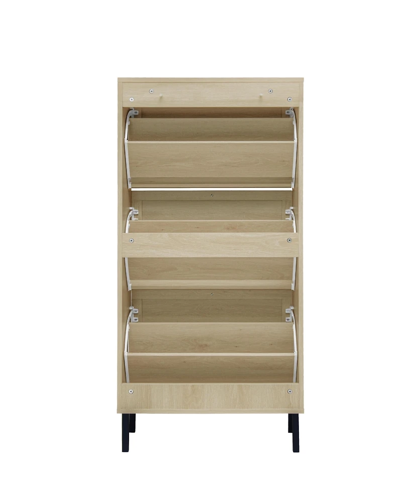 Streamdale Rattan 3 Door Shoe Rack, Freestanding Modern Shoe Storage Cabinet, for Entryway
