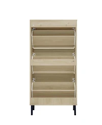 Streamdale Rattan 3 Door Shoe Rack, Freestanding Modern Shoe Storage Cabinet, for Entryway